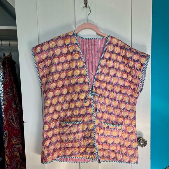 Etsy Handmade Quilted Block Printed Reversible Vest OS - Picture 1 of 6